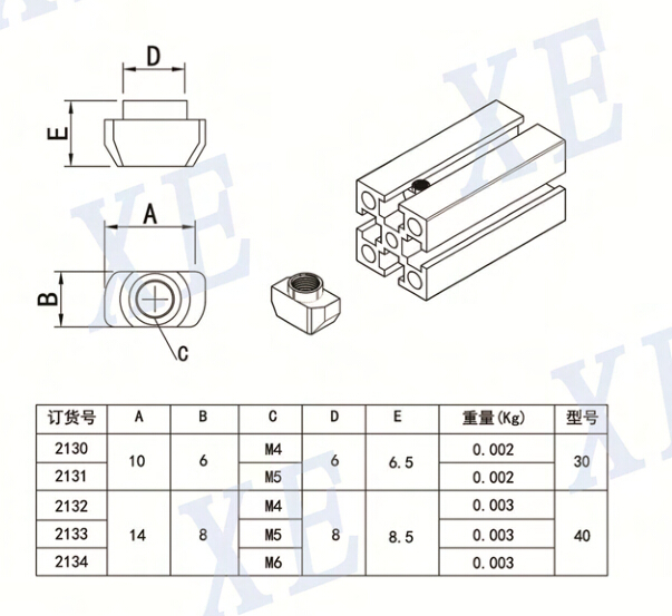 铝型材配件国标T型螺母规格