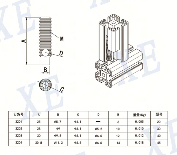 铝型材配件螺纹管连接件规格