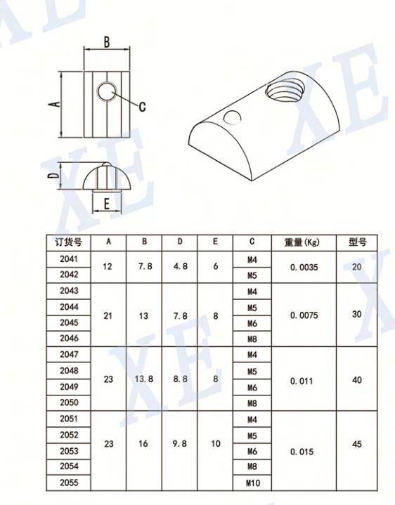 铝型材配件弹性螺母规格