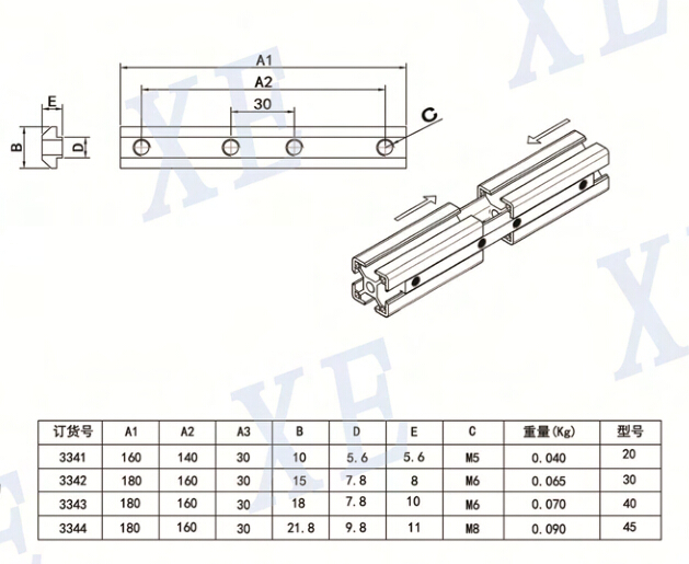 铝型材配件槽条连接件型号