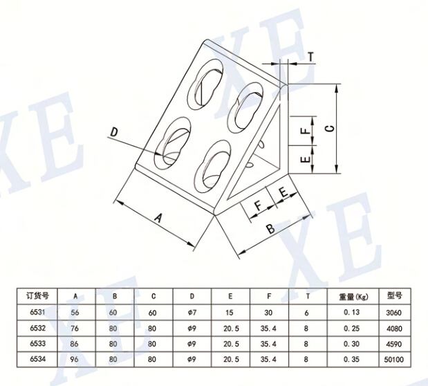 铝型材配件角件型号