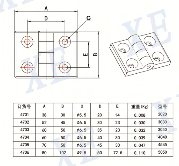 铝型材配件金属合页型号